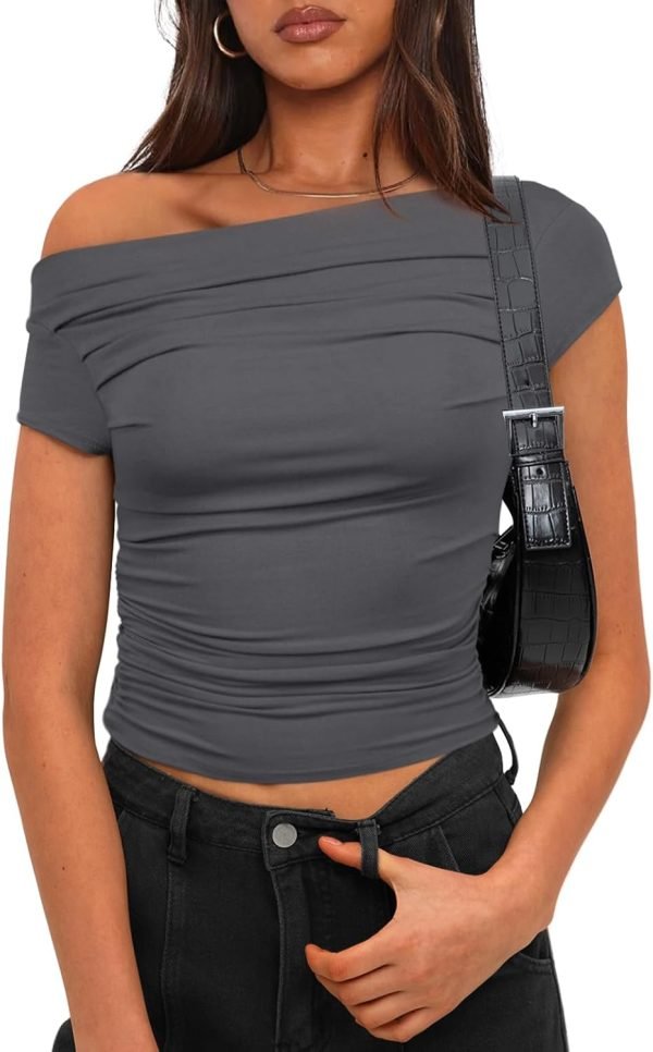 61zHXH1QiaL._AC_SL1500 Jngrtsyjvip Fashion Women's Summer Cap Sleeve Boat Neck Off Shoulder Top Going Out Slim Fit Tops Y2K Tight Shirts