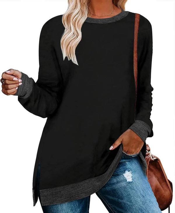 61zOZ3IQevL._AC_SL1500 Jngrtsyjvip Fashion Womens Crewneck Pullovers Color Block Long Sleeve Side Split Tunic Tops