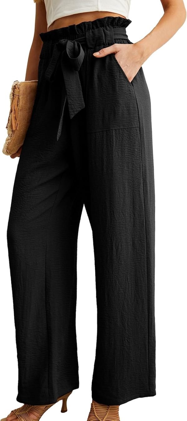 Jngrtsyjvip FashionI  Women's Wide Leg Pants with Pockets High Waist Adjustable Knot Loose Casual Trousers Business Work Casual Pants