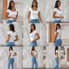 Jngrtsyjvip Fashion Womens Summer Sexy Short Sleeve Square Neck Double Lined Basic Slim Fit Crop T Shirt