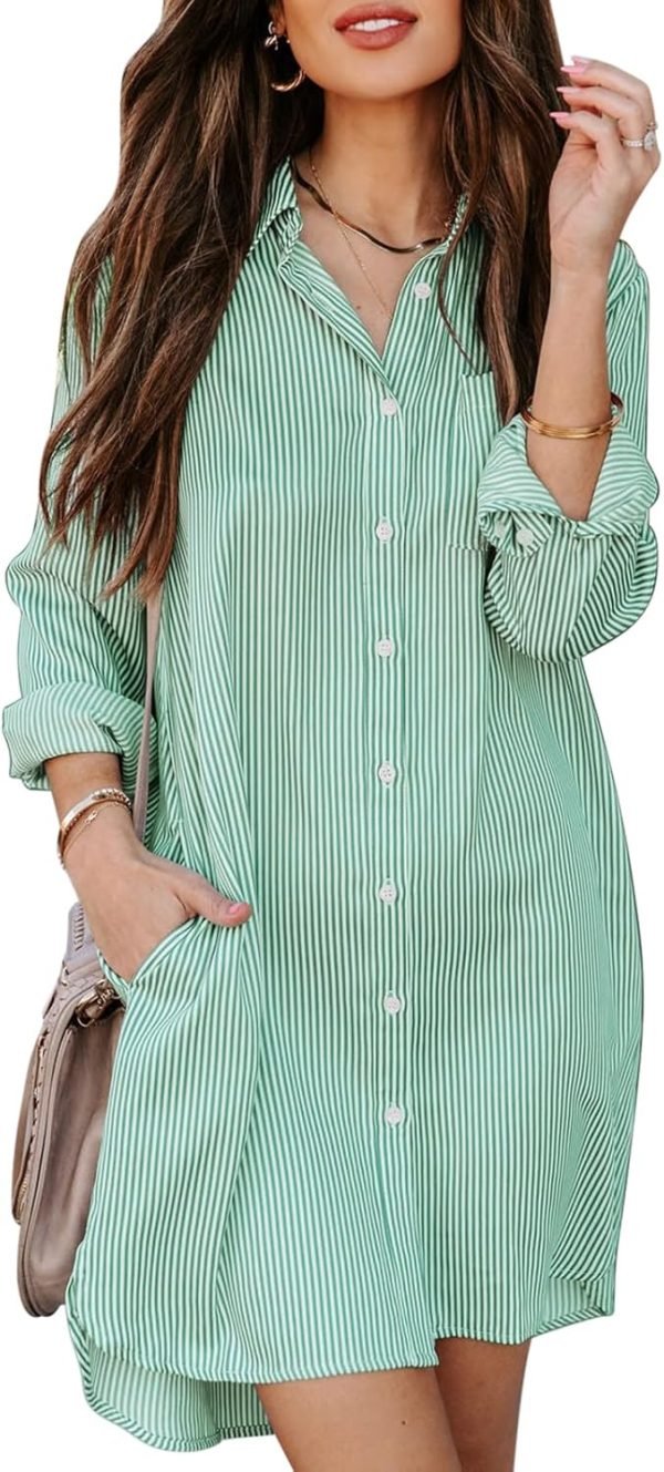 710JqLPQfDL._AC_SL1500 Jngrtsyjvip Fashion Womens Button Down Shirt Dresses with Pockets Cotton Striped Shirts Collared Tunics Long Sleeve High Low Blouse Tops