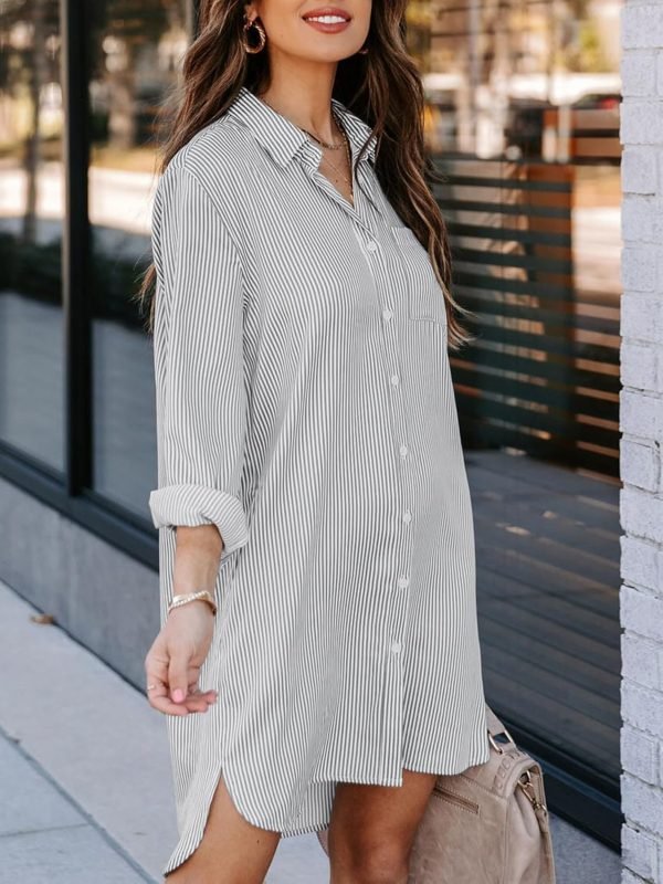 710u3hKUuNL._AC_SL1500 Jngrtsyjvip Fashion Womens Button Down Shirt Dresses with Pockets Cotton Striped Shirts Collared Tunics Long Sleeve High Low Blouse Tops