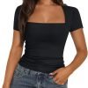Jngrtsyjvip Fashion Women's Square Neck Tops Short Sleeve Shirts Going Out Tops 2024