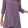 Jngrtsyjvip Fashion   Women's 3/4 Sleeve Notch V Neck High Low Loose Fit Long Tunic Tops Shirts Blouses M-3XL
