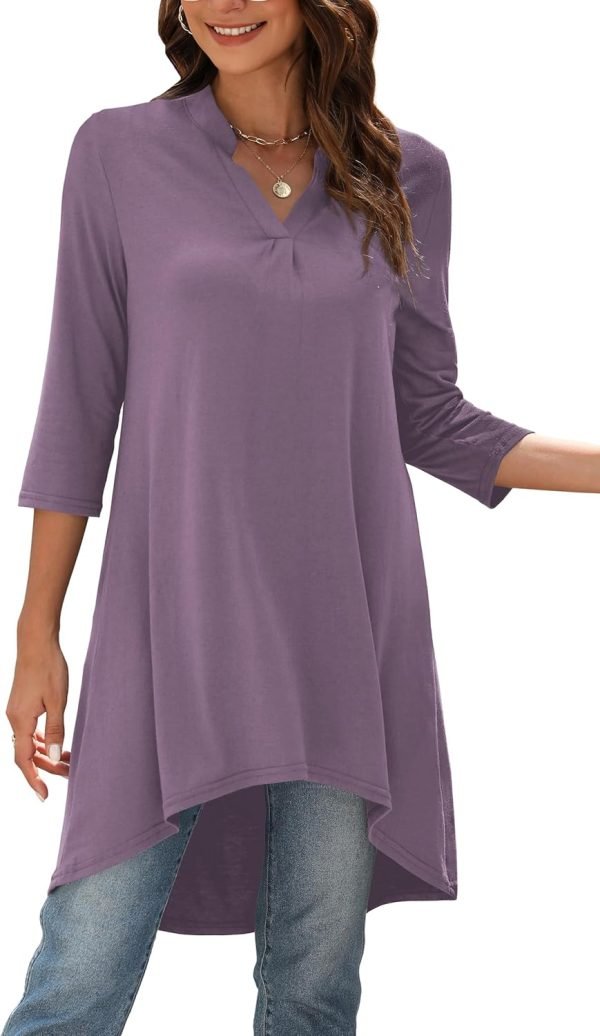 Jngrtsyjvip Fashion   Women's 3/4 Sleeve Notch V Neck High Low Loose Fit Long Tunic Tops Shirts Blouses M-3XL