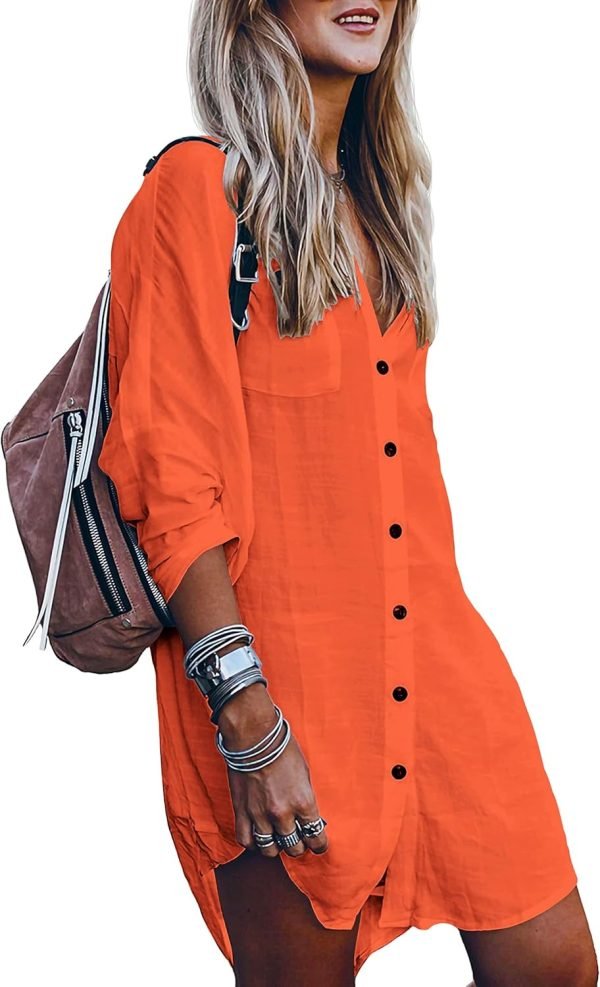 Jngrtsyjvip Fashion   Women's Swimsuit Cover Up Summer Beachwear Button Down Shirt Bikini Bathing Suit Beach Coverup Mini Dresses