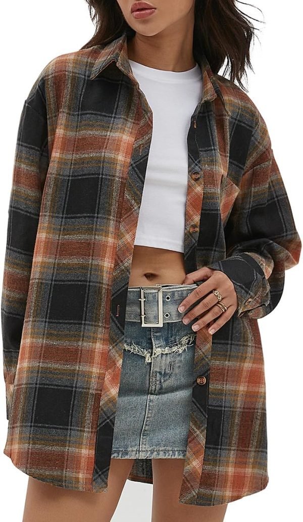 Jngrtsyjvip Fashion   Womens Button Down Flannel Shirts Long Sleeve Plaid Shackets Business Casual Blouse Top
