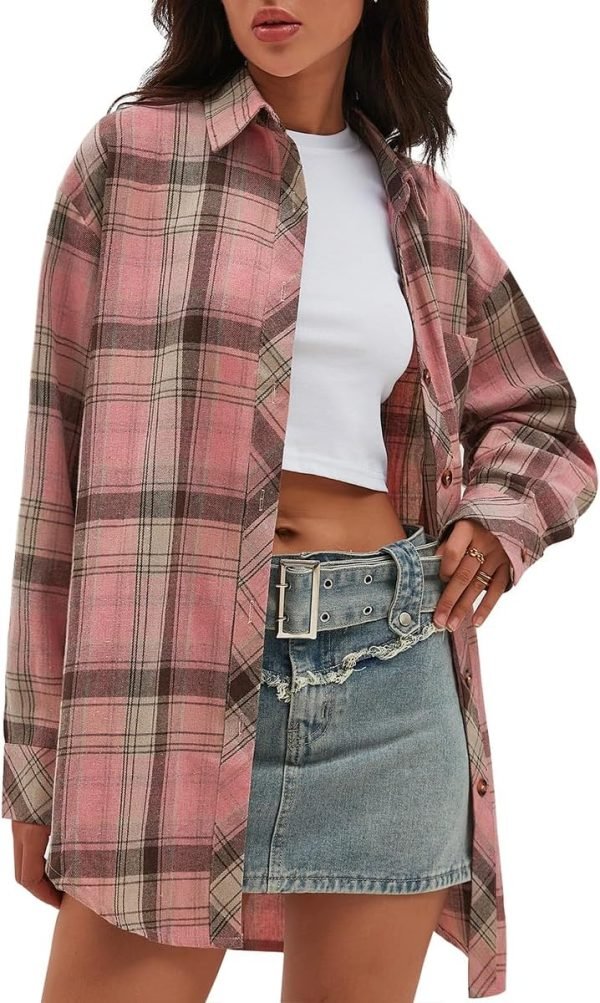 Jngrtsyjvip Fashion   Womens Button Down Flannel Shirts Long Sleeve Plaid Shackets Business Casual Blouse Top