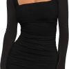Jngrtsyjvip Fashion   Women's Sexy Ruched Bodycon Mini Dress Mesh Long Sleeve Club Party Short Dresses