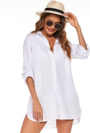 716r02fA7DL._AC_SL1500 Jngrtsyjvip Fashion Women Boyfriend Shirts Button Down Long Sleeve Blouse Cuffed Sleeve Collared Shirt