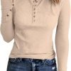 7177eclEVmL._AC_SL1493 Jngrtsyjvip Ribbed women’s shirts Fashion Womens Long Sleeves Ribbed Knit Tunic Shirts Scoop Neck Button Down Tops Casual Henley Tee Shirt Slim Fit Blouses