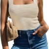 Jngrtsyjvip Fashion Womens Ribbed Tank Tops 2024 Summer Sleeveless Square Neck Shirts Casual Slim Fitted Knit Shirts