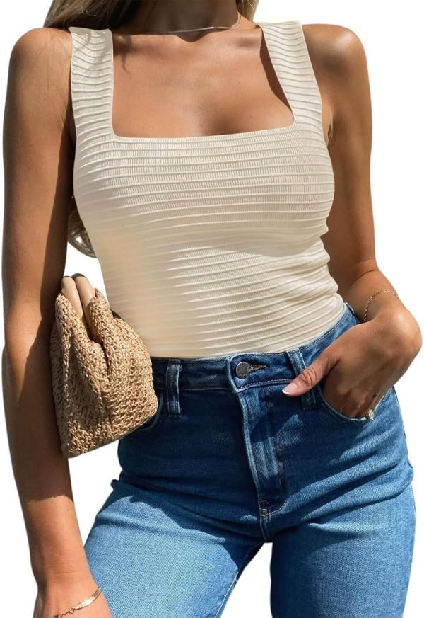 Jngrtsyjvip Fashion Womens Ribbed Tank Tops 2024 Summer Sleeveless Square Neck Shirts Casual Slim Fitted Knit Shirts