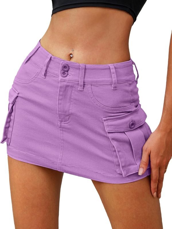 Jngrtsyjvip Fashion High Stretchy Cargo Skirt for Women, Low Waist Y2k Mini Skirt Cute Denim Skirt with Pockets