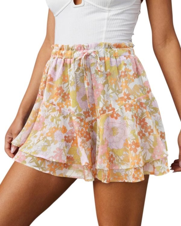 Jngrtsyjvip Fashion Shorts for Women Casual Boho Floral Skorts Ruffle Mini Skirts Running Tennis Butterfly Shorts Chiffon Shorts