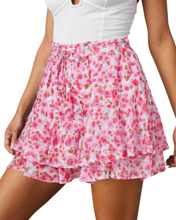 Jngrtsyjvip Fashion Shorts for Women Casual Boho Floral Skorts Ruffle Mini Skirts Running Tennis Butterfly Shorts Chiffon Shorts