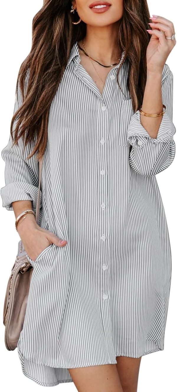 717pbhdn_IL._AC_SL1500 Jngrtsyjvip Fashion Womens Button Down Shirt Dresses with Pockets Cotton Striped Shirts Collared Tunics Long Sleeve High Low Blouse Tops