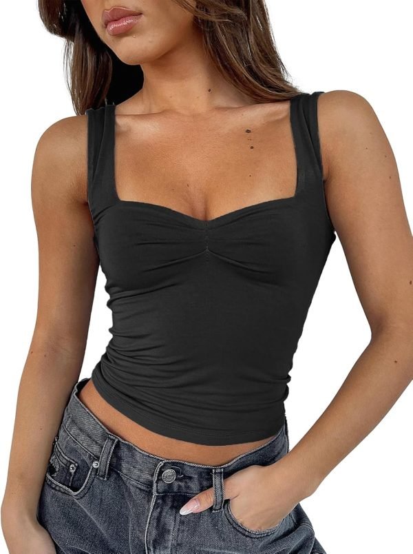 Jngrtsyjvip Fashion Women Sleeveless Sexy Backless Going Out Crop Top Y2K Strappy Ruched Tank Top Summer Tight Slim Fit Cute Tops