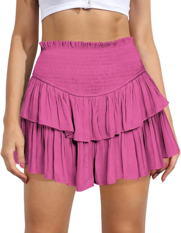 Jngrtsyjvip FashionWomen's Cute High Waist Ruffle Mini Skirt Layered Ruffle Hem Flared Flowy Casual Swing Beach Mini Short Skirt