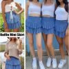 Jngrtsyjvip FashionWomen's Cute High Waist Ruffle Mini Skirt Layered Ruffle Hem Flared Flowy Casual Swing Beach Mini Short Skirt