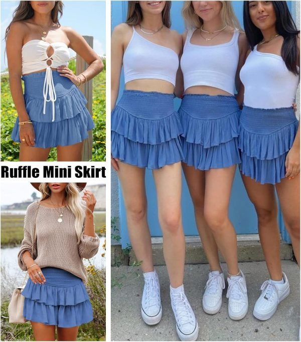 Jngrtsyjvip FashionWomen's Cute High Waist Ruffle Mini Skirt Layered Ruffle Hem Flared Flowy Casual Swing Beach Mini Short Skirt