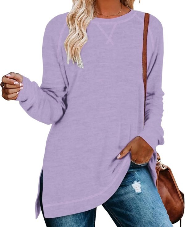 Jngrtsyjvip Fashion  Womens Casual Long Sleeve T Shirts Casual Blouses Trendy Tops Side Split Tunics