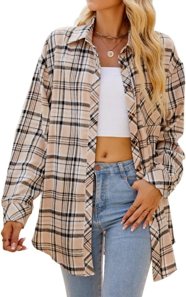 Jngrtsyjvip Fashion   Womens Button Down Flannel Shirts Long Sleeve Plaid Shackets Business Casual Blouse Top