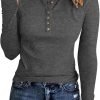 71A73AofpmL._AC_SL1493 Jngrtsyjvip Ribbed women’s shirts Fashion Womens Long Sleeves Ribbed Knit Tunic Shirts Scoop Neck Button Down Tops Casual Henley Tee Shirt Slim Fit Blouses