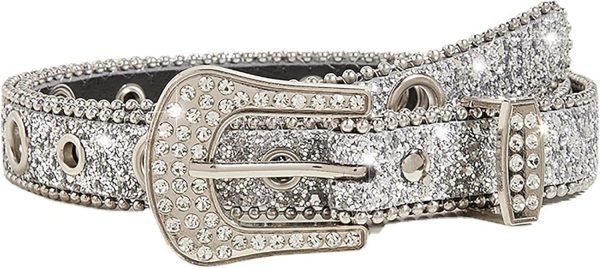Jngrtsyjvip FashionWomens Rhinestones Studded Belts Bling Big Diamond Cowgirl Cowboy Waist Belt for Jeans Dresses Fit for 27"-39"