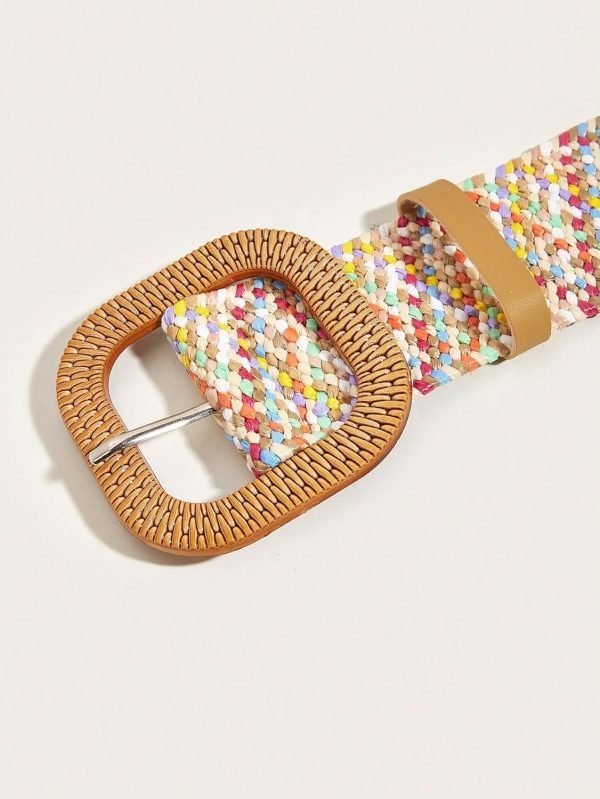 Jngrtsyjvip Fashion  Women's Round Buckle Elastic Straw Belts Boho Waist Belt