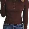 71B3cHkC2WL._AC_SL1493 Jngrtsyjvip Ribbed women’s shirts Fashion Womens Long Sleeves Ribbed Knit Tunic Shirts Scoop Neck Button Down Tops Casual Henley Tee Shirt Slim Fit Blouses