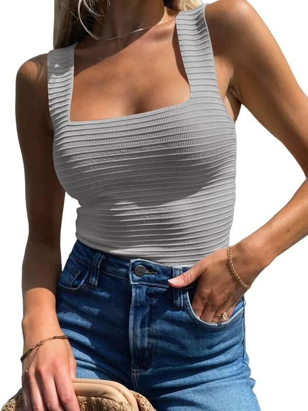 Jngrtsyjvip Fashion Womens Ribbed Tank Tops 2024 Summer Sleeveless Square Neck Shirts Casual Slim Fitted Knit Shirts