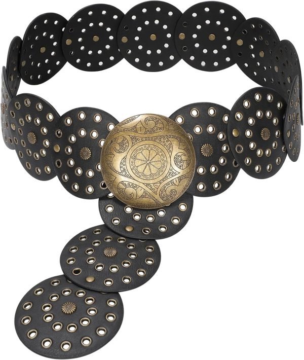 71CsIFjtWJL._AC_SL1500 Jngrtsyjvip Fashion Western Belts for Women Wide Hollow Disc Leather Belt Cowgirl Waist Belt for Jeans Dresses with Metal Buckle