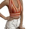 Jngrtsyjvip Fashion Women's Striped Colorblock Tie Backless V Neck Knitted Crop Halter Top