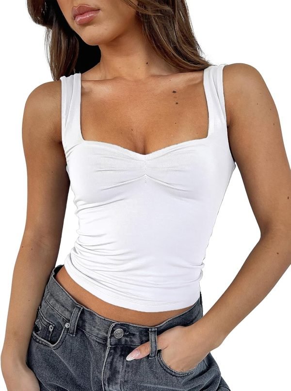 Jngrtsyjvip Fashion Women Sleeveless Sexy Backless Going Out Crop Top Y2K Strappy Ruched Tank Top Summer Tight Slim Fit Cute Tops