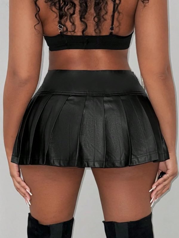 Jngrtsyjvip Fashion Women's Y2k Pleated Mini Skirt PU Leather A Line Party Clubwear Skirt
