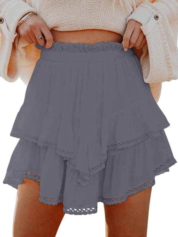 Jngrtsyjvip Fashion Shorts for Women Casual Boho Ruffle Tiered Skorts High Waist Mini Skirts Golf Tennis Crochet Shorts