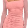 Jngrtsyjvip Fashion   Women's Sexy Ruched Bodycon Mini Dress Mesh Long Sleeve Club Party Short Dresses