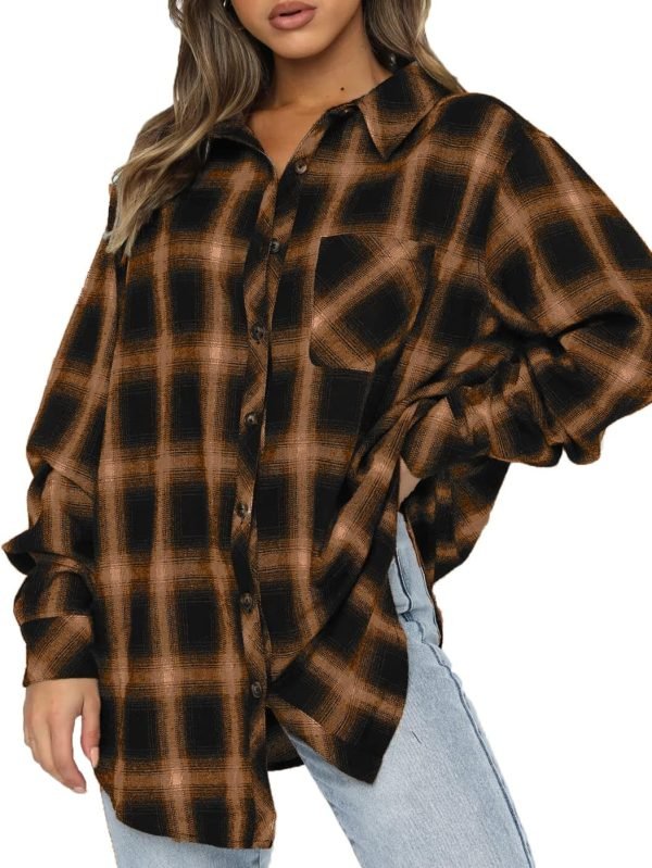 Jngrtsyjvip Fashion   Womens Button Down Flannel Shirts Long Sleeve Plaid Shackets Business Casual Blouse Top