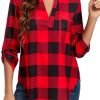 71GVN7ZRETL._AC_SL1500 Jngrtsyjvip Fashion Women's Split-Neck Roll-Tab Sleeves Tunic - Perfect Long for Leggings Shirt Cute Versatile Top Notch V Neck Plus Size Blouse