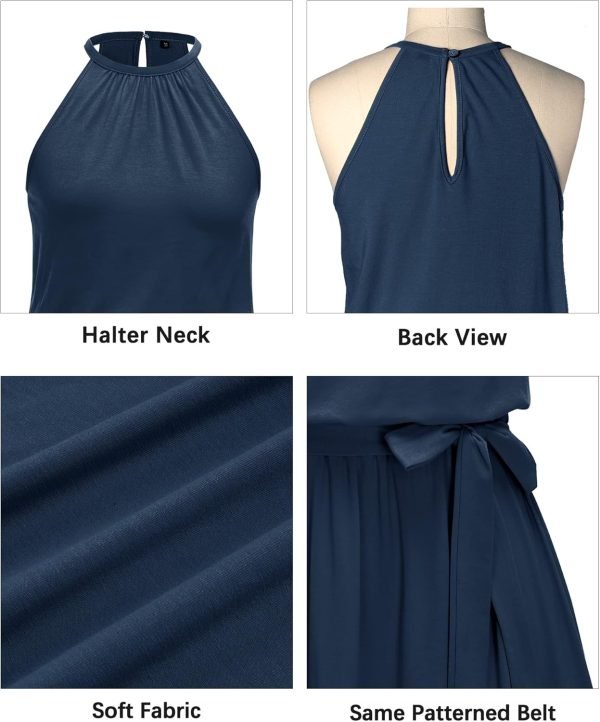 Jngrtsyjvip Fashion Women's 2024 Summer Dress Halter Casual Beach Vacation Outfits Hawaiian Dresses Ruffle Belted Sundress with Pockets