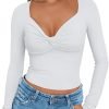 71Gmi4kITiL._AC_SL1500 Jngrtsyjvip Fashion Womens Twisted Knot Long Sleeve T Shirts V Neck Basic Tee Cute Slim Tight Going Out Y2k Crop Fall Fashion Tops