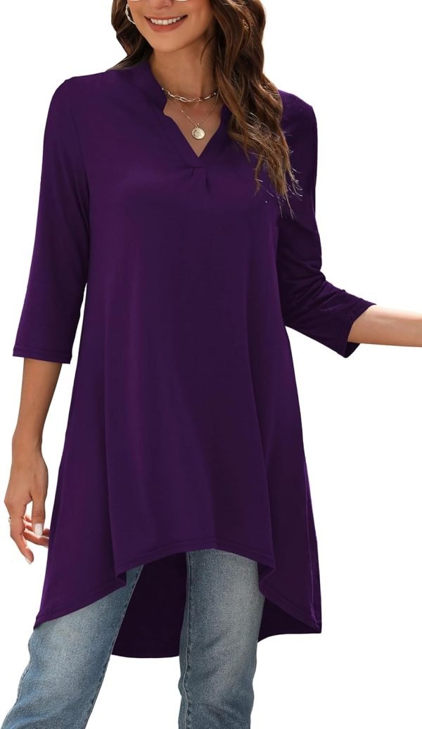 Jngrtsyjvip Fashion   Women's 3/4 Sleeve Notch V Neck High Low Loose Fit Long Tunic Tops Shirts Blouses M-3XL