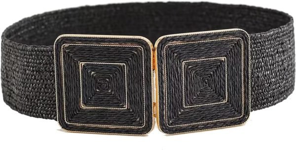 Jngrtsyjvip Fashion  Women's Symmetrical Buckle Straw Belts Wide Belt Elastic Waistband