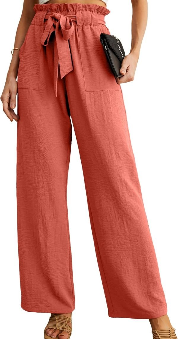 Jngrtsyjvip FashionI  Women's Wide Leg Pants with Pockets High Waist Adjustable Knot Loose Casual Trousers Business Work Casual Pants