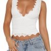 Jngrtsyjvip Fashion Womens Sexy V-Neck Sleeveless Double Lined Going Out Y2K Trendy Lace Cropped Tank Tops