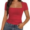 Jngrtsyjvip Fashion Women's Square Neck Tops Short Sleeve Shirts Going Out Tops 2024