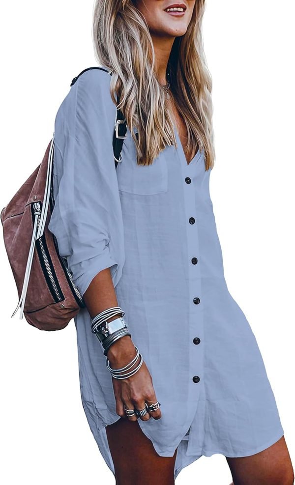 Jngrtsyjvip Fashion   Women's Swimsuit Cover Up Summer Beachwear Button Down Shirt Bikini Bathing Suit Beach Coverup Mini Dresses
