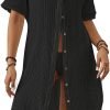 Jngrtsyjvip Fashion  Women's Swimwear Cover ups Beach button shirts Blouse Button Down Shirt Dresses Beach Cover ups for Women