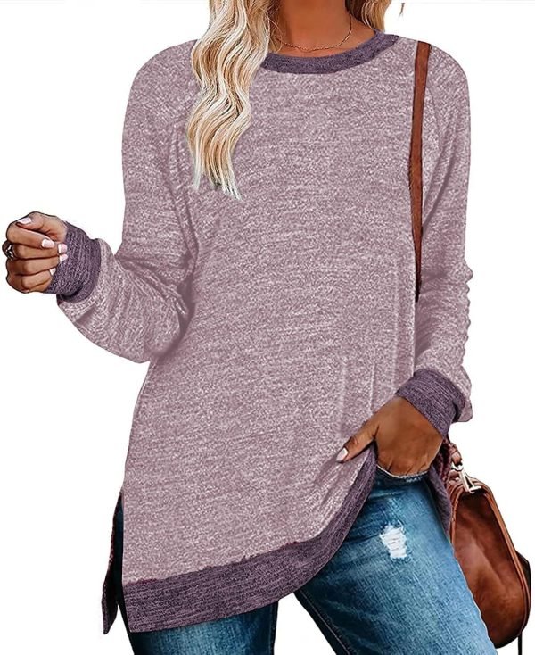 71JaNyRMxiL._AC_SL1500 Jngrtsyjvip Fashion Womens Crewneck Pullovers Color Block Long Sleeve Side Split Tunic Tops